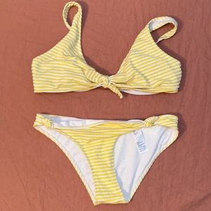 A&F Yellow Striped Bow Front Bikini Top